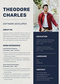 Minimal resume template psd with paper texture background with photo