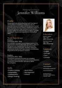 Luxury resume editable template psd in black and gold