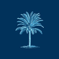 Blue palm tree psd hand drawn illustration