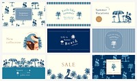 Editable summer banner templates vector in blue tone