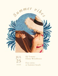 Summer concert flyer template vector with tropical background