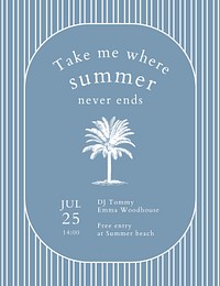 Summer concert flyer template psd with tropical background