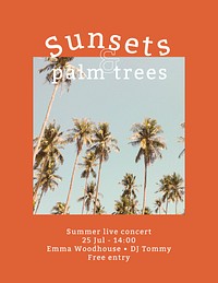 Summer concert flyer template vector with tropical background