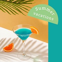 Summer vibes ad template vector with cocktail