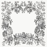 Vintage bw floral frame psd, remixed from public domain collection