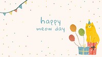 Birthday greeting template vector with cat illustration