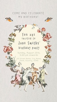 Vintage birthday greeting template vector with hand drawn flowers, remixed from public domain collection