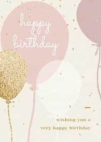 Birthday greeting card template psd in pink and gold tone