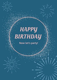 Blue birthday greeting template psd with burst firework illustration