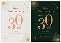 Anniversary sale poster template vector for social media post set