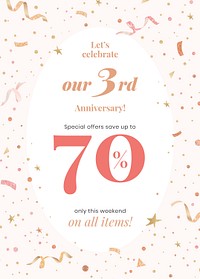 Anniversary sale template psd with 70% off for social media post