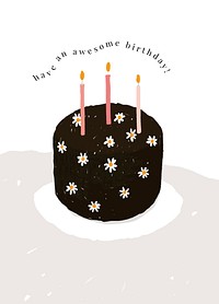 Birthday greeting card template vector with cute cake illustration