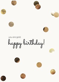 Birthday greeting card template vector with gold confetti