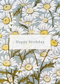 Birthday greeting card template psd with daisy illustration