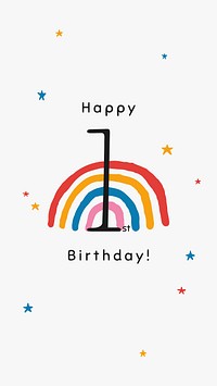 1st birthday greeting template vector with rainbow illustration