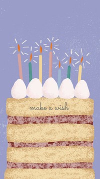 Online birthday greeting template vector with cute cake and wishing text