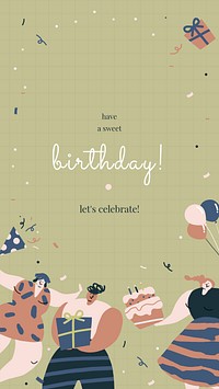Birthday greeting template vector with celebrating characters
