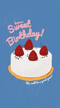 Online birthday greeting template vector with cute cake and wishing text