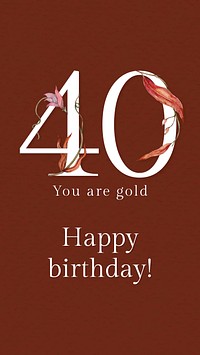 40th birthday greeting template vector with floral number illustration