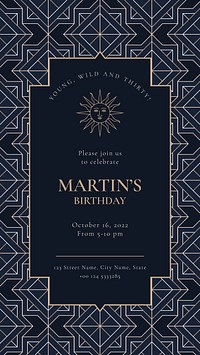 Birthday party invitation template vector with gold art deco style