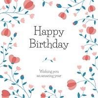 Floral birthday greeting template psd for social media post