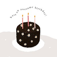 Online birthday greeting template psd with cute cake illustration