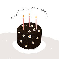 Online birthday greeting template vector with cute cake illustration