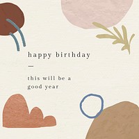 Abstract birthday greeting template vector with botanical memphis pattern