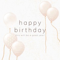 Balloon birthday greeting template vector in white and gold tone