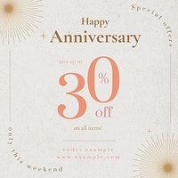 Anniversary sale ad template vector for social media post