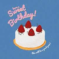 Online birthday greeting template vector with cute cake illustration