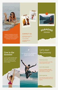 Tri-fold travel brochure template vector with aesthetic vacation photo