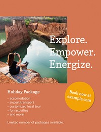 Cool travel flyer template psd with vacation photo