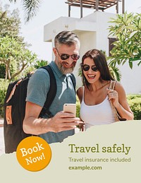 Travel agency flyer template vector with vacation photo in modern style