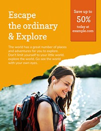 Travel agency flyer template vector with vacation photo in modern style