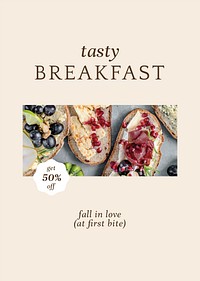 Pastry breakfast vector poster template for bakery and cafe marketing