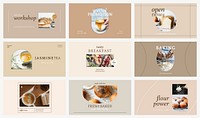 Aesthetic cafe marketing template vector presentation set