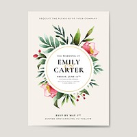 Flower wedding invitation card template vector