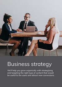 Business strategy poster template psd people in a meeting