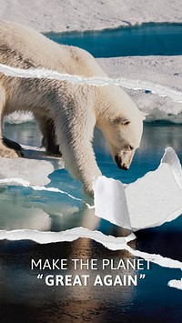 Global warming awareness with ripped polar bear background