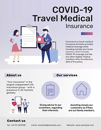 Flyer template vector for COVID-19 travel medical insurance