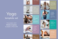 Yoga wellness marketing template psd for healthy lifestyle for presentation set