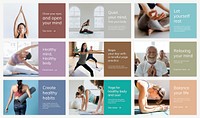 Yoga wellness marketing template psd for healthy lifestyle for presentation set