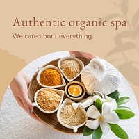 Authentic organic spa template vector with herbal equipment background