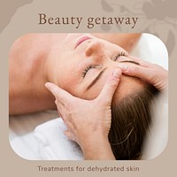 Beauty getaway wellness template psd/vector with facial massage background