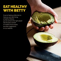 Healthy eating template psd with marketing vegan lifestyle social media post in abstract memphis design