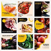 Healthy eating lifestyle template vector marketing food social media post set