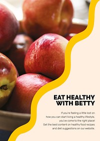 Healthy eating template psd with apples marketing lifestyle poster in abstract memphis design