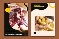 Healthy diet template psd marketing food poster set