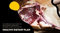 Healthy diet template psd with raw meat marketing lifestyle presentation in abstract memphis design